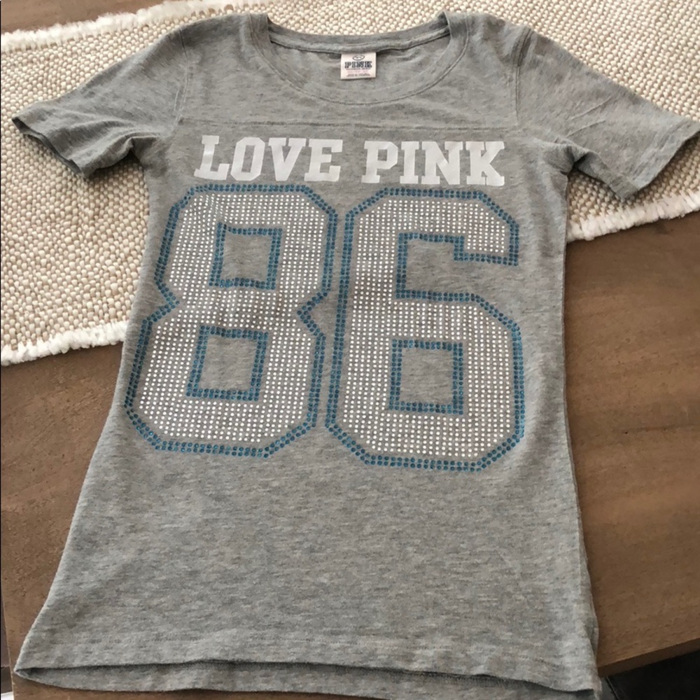 Victoria’s Secret Pink Bling Tee Gray Sz XS 🦋